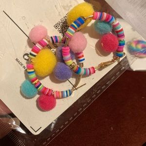 Colorful Pom Pom hoop earrings